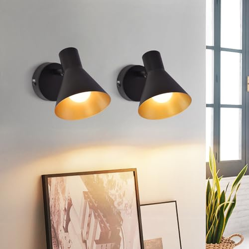 ZMH 2er Wandleuchte Innen Wandlampe Schwarz - Vintage Flurlampe Industrial Style Flur Retro Schlafzimmer Wandstrahler E14 Kleine Metall Wandbeleuchtung Wohnzimmer Küche Treppenhaus Bett
