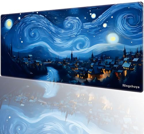 Ningchuya XL Gaming Mauspad- 700x300mm Mousepad- Vernähte Kanten- Gamer Desk Mat- Rutschfeste Gummibasis (70x30 VillageEU08)