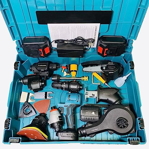 YIJIEHH 21V Cordless Electric Drill Kit Handheld Electric Screwdriver Drill Set with 6 Accessories and Storage Case - Multi-Head Tool Set