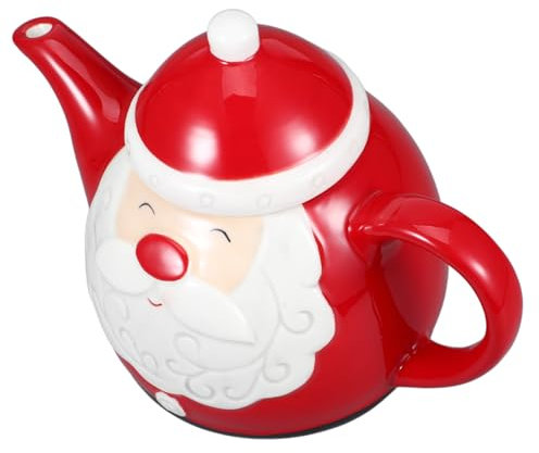 MAGICLULU Teiera a Tema Natalizio in Ceramica, Set Da Tè Decorativo Per Feste Di Natale, Bollitore Per Tè Da Casa e Ufficio, Design Babbo Natale, Dimensioni Medie Per Uso Quotidiano