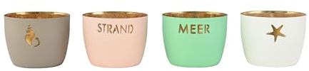 Windlicht Madras 4er Set XS mit maritimen Motiven, Sandstone, pastellrosa, weiß, Aqua Eisen Höhe 4,5cm