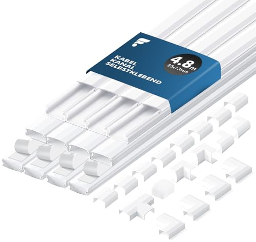 shinfly 4,8 m kabeltrunking-kit, självhäftande – mini trunking för elektriska kablar, kabelskydd för sladd, kabelhantering väggracerbana – trådprydlig concealer-kanal för TV – vit 25 mm x 13 mm