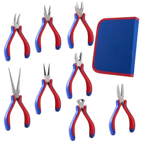 Juego de 8 alicates de punta de aguja, mini alicates de acero al carbono de alta dureza con mango ergonómico, diseño de metralla automática y múltiples tipos de mandíbulas para reparar dispositivos
