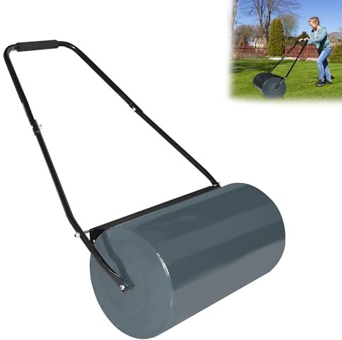 YRHome Rasenwalze Handwalze 57cm 46L Füllvolumen Metall Gartenwalze Gartenfräse Rasenlüfter Rasenroller befüllbar mit Wasser/Sand Durchmesser 32cm für Rasen und Acker (Anthrazit)