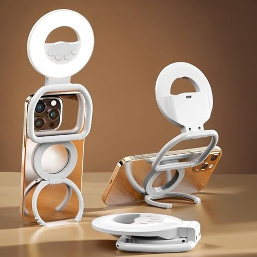 UUE Ringlicht, Universal Selfie Lichtring mit 3 Farbtemperaturen(3000K-6500K), 60 LED Ringblitz, USB-Laden Magnetisches Ringleuchte, Faltbares Fülllicht, für Selfies, Videoanrufe, Zoom, Make-up