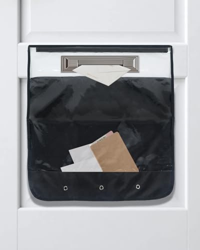 Uniclife Black Mail Slot Catcher for Door, Large Capacity Letter Box Catcher, Front Door Letterbox Catcher with Hook and Loop Fasteners, Indoor Post Catcher Bag for Small Packages & Magazines