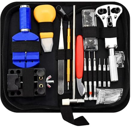 BASTOUR Kit Outil Montre, Kit Changement Pile Montre Professionnel (147 Pièces), Outil Montre Bracelet pour réparer Les Piles et Bracelets, Outillage RéParation Horloger