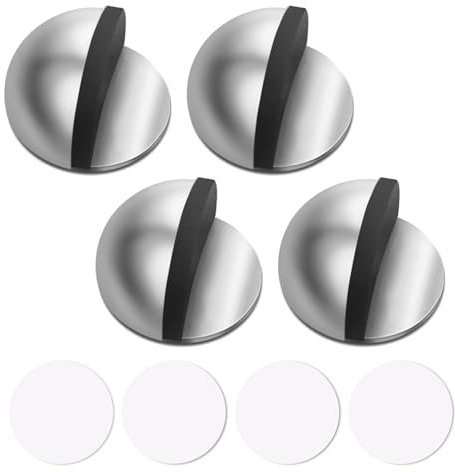 4Pcs Self Adhesive Floor Door Stoppers,Mounted Half MoonDoor Stop,Self-Adhesive Door Stoppers Oval Stainless SteelDoor Stop Mounted Half Moon Wall Protector for Hard Floor Glass(Silver)