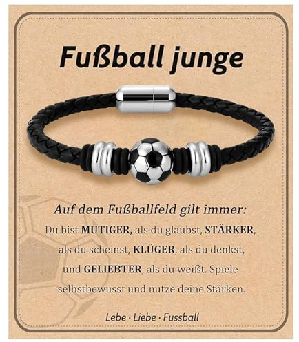 Fussball Armband Jungen, Stylisches Armband Für Jungs Und Teenager, Edelstahl Mit Magnetverschluss Und Karte, Fußball Geschenke Für Geburtstag Weihnachten Schule