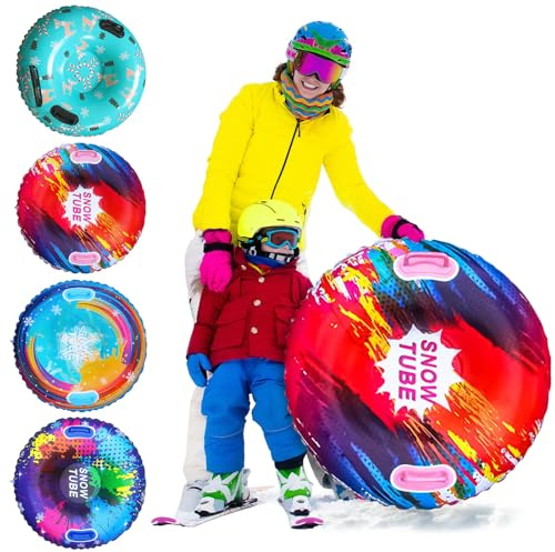 Fancysky Slitta da Neve Gonfiabile con 2 Maniglie - 80x80 Cm Tubo da Neve Gonfiabilee Spesso per Tutte Le Età, Snow Tube, Luges Gonflables, Vivi Avventure Invernali Indimenticabili (Rosso a pois)