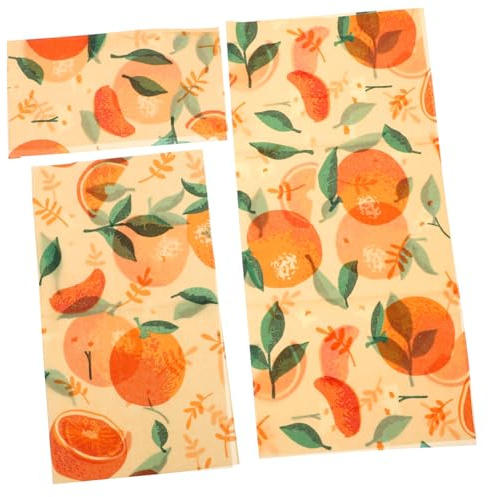 Amosfun Beeswax Food Wraps 3pcs Orange Beeswax Cloth Reusable Food Wraps Kitchen and Household Use