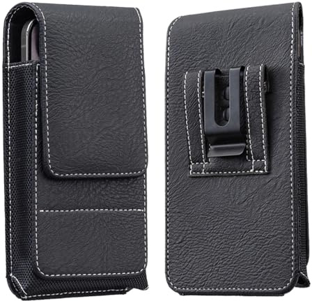 Ranyi for OUKITEL G1 G3 G5 WP36 WP56 WP300 WP55 WP53 Pro/FOSSIBOT F109S F114 F112 Pro/Blackview BV6200 Plus BL7000 BV8200 Case, Black Leather Pouch Wallet Holster with Belt Clip & Card Holder Case