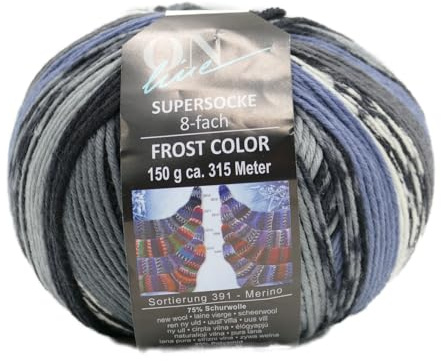 Online Garne Sockenwolle 8-fädig Supersocke Merino Color | Dicke Strumpfwolle mit Farbverlauf zum Stricken und Häkeln | Sockengarn 8-fach, trocknergeeignet (3214)