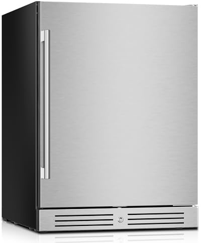 Yeego 24 Inch Beverage Refrigerator, 160-Can Beverage Cooler with Lock & Auto Defrost, Stainless Steel Indoor & Covered Outdoor Beverage Fridge, Freestanding or Under Counter for Beer, Soda & Wine