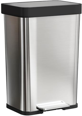 HOMCOM Mülleimer Küche 60L mit Soft-Close-Deckel 44 x 36 x 66,5 cm Silber | Treteimer, Offenhaltefunktion, Pedal Abfalleimer, Fächer für Deodorant Abfallsammler, Edelstahl