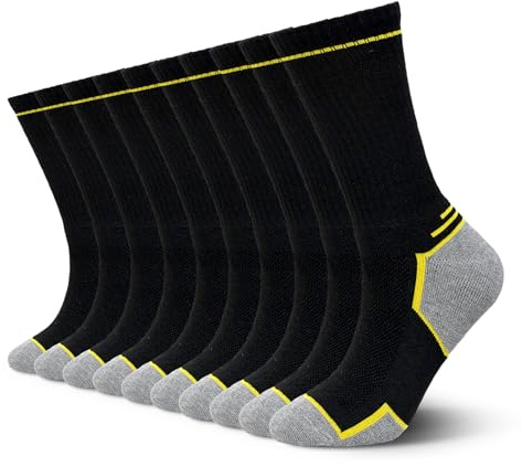 LOFIR Calcetines Trabajo Seguridad para Hombre: Calcetines Sin Costuras Transpirables con Talón y Puntera Reforzados y Suela Acolchada para Botas y Zapatos de Seguridad 10 Pares 43-46 Negro