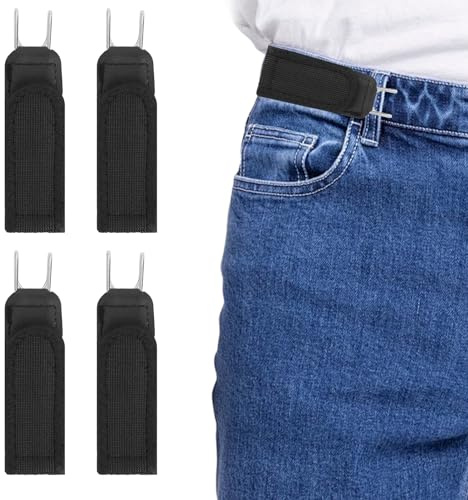 XAVURO 4 Piezas Cinturón sin Hebilla, Cinturón Invisible Hombre Ajustable, Cinturón Hombre Elástico y Mujer, Cinturón Velcro Alternativa, Cinturón Táctico para Trabajo (4, Negro)