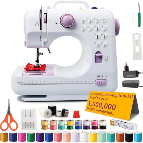 BRICH Mini Nähmaschine Anfänger - 12 Stiche Freiarm Kindernähmaschine | Inkl. 46-teiligem Zubehör-Set, Dual-Stromversorgung & LED-Licht | Ideal für Reisen, Jeans & DIY-Geschenke