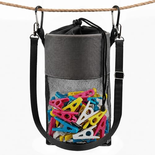 QILUCKY Peg Bag for Washing Line, Laundry Pegs Organizer with Strap | Waterproof Oxford Fabric, Adjustable Strap, Hanging Clip, Drawstring Closure, Waterproof Storage for Indoor Outdoor Laundry