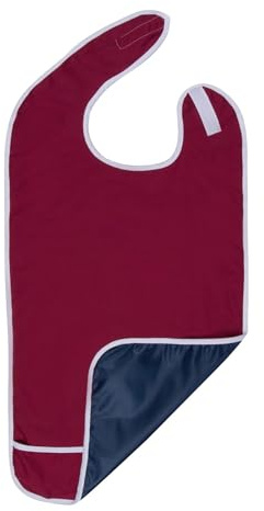 Shorewood Medical Adult Bib for Eating, Waterproof Clothing Protector with Crumb Catcher. Machine Washable (Regular, Red, One Size)