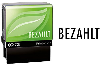 COLOP Printer 20 Green Line Textstempel BEZAHLT | Nachhaltiger Selbstfärber aus Recycling-Kunststoff | Abdruckfarbe Rot | Büro & Buchhaltung