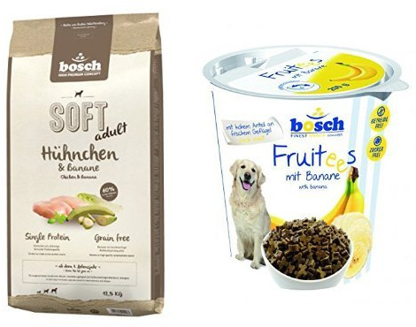 Bosch Hühnchen und Banane, 12.5 kg/Bosch Snack Fruitees Banane, 4er Pack (4 x 200g)