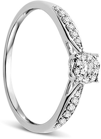 Orovi Anillo para mujer de oro blanco 375 de 9 quilates con diamantes talla brillante de 0,2 quilates, Oro, Diamante