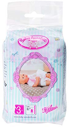 Baby Annabell, BAY03 blöjor, för dockor 43 cm, för byte av bebis, leksaker för barn från 3 år, 5 stycken