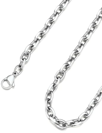 ChainsHouse Kette für Damen Herren Rolokette Edelstahl Halskette Ankerkette 3/5/7/9/12 mm breit Gliederkette Robuste Hip Hop O-Kette Silber/Schwarz/Vergoldet Rolo Collier Halsschmuck Länge 46-76cm