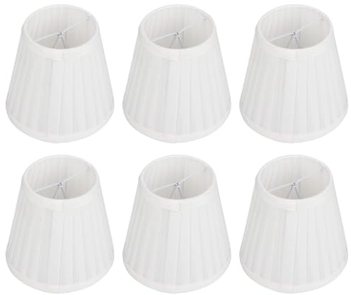 6 Stück Clip-On Lampenschirme Weiß, 9x13x14cm Plissee Stoff Lampenschirme, E14 Universell Aufsteckbare Lampentöne aus Metall & Stoff, Weiches Licht Design für Kronleuchter, Tischlampe, Wandleuchte