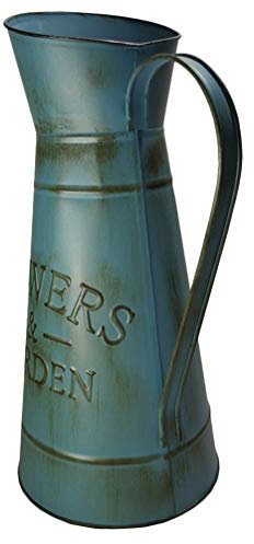 BESTonZON Metal Vase Shabby Chic Vase Tall Rustic Pitcher Primitive Jug Milk Can Flower Holder for Decorative