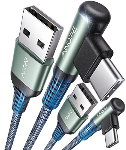 AINOPE USB-C-Kabel, 3,1 A, Schnellladung, 1 m + 1 m, USB-Typ-C-Kabel, rechtwinklig, langlebiges Nylon-geflochtenes USB-A-auf-USB-C-Kabel, kompatibel mit Galaxy S20, Note 9, 8, S9, S8 Plus, S10, V30