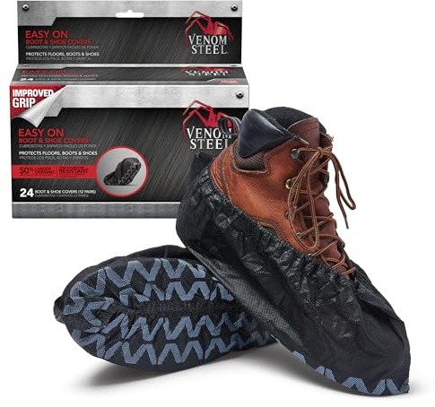 Venom Steel Boot and Shoe Covers, Tough, Easy On, Fits Over Boots, Improved Grip, Value Pack, 12 Pairs Per Box