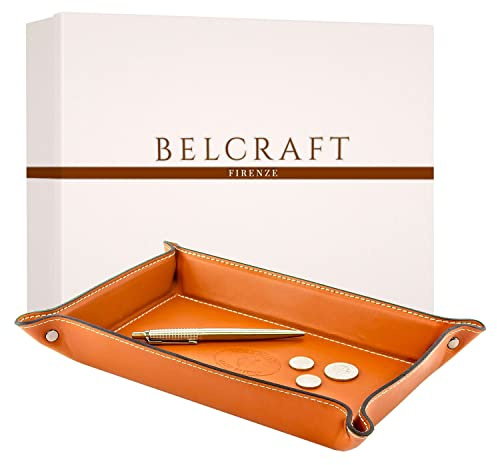 BELCRAFT Orvieto Taschenleerer Leder, Handgearbeitet in klassischem italienischem Stil, Ordentlich Tablett, Geschenkschachtel inklusive (28x19 cm) Ziegelrot