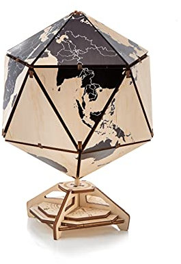EWA Eco-Wood-Art - 3D-Holzpuzzle für Jugendliche und Erwachsene - Icosahedraler Globus (Schwarz) - DIY-Bausatz, Selbstmontage, kein Kleber erforderlich - 97 Stück