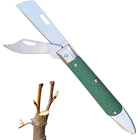 XiXiRan Gartenmesser Klappbar, Pflanzen Gartenarbeit Veredelungsmesser, Pfropfmesser, Gartenmesser Aus Edelstahl, Okuliermesser mit Doppelklingen, Astmesse Okuliermesser für Obstbäume(Grün)
