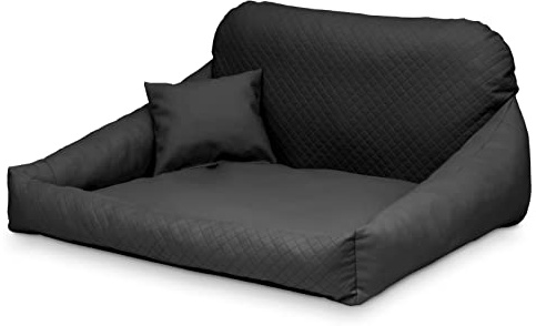 Juelle Hundebett aus Kunstleder Kuscheliges Hundekissen, Hundebett Kuschelig Weich und Elegant Hundesofa, Steppfront Hektor M-XL (XL: 120x90cm, Schwarz)
