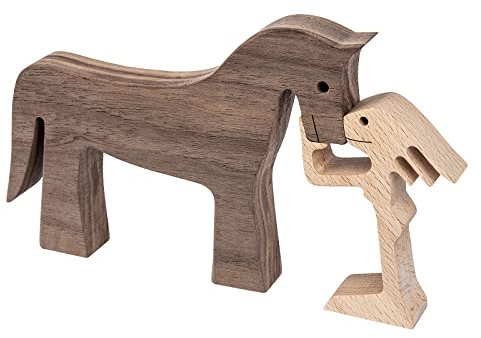 Handgefertigte Pferde-Skulpturen aus Holz, handgefertigte Akzente, Bastelfigur für Heimdekoration, Akzente, Frau und Pferd, Holzstatue, Tierskulpturen-Kollektion, Geschenk für Pferdeliebhaber