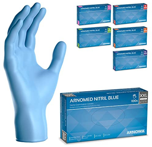 90x ARNOMED® Guanti nitrile XXL Blu, Guanti monouso senza polvere e lattice, Guanti plastica usa e getta dermanytril, Per cucina, pulizia casa, alimenti e tattoo XS, S, M, L, XL