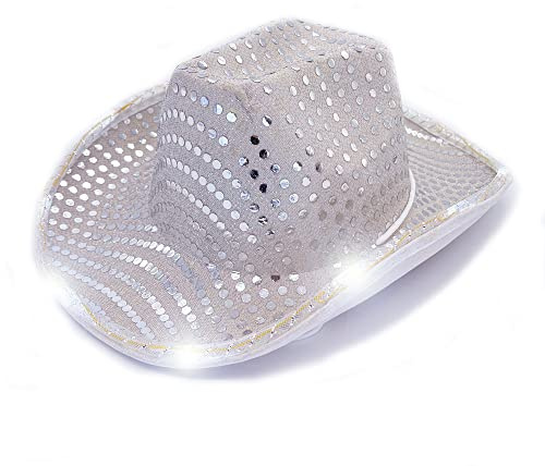 Led hatt cowboy paljett party keps blinkande ljus dansfest cowboy till jul halloween födelsedag bröllop festival fest (Silver)
