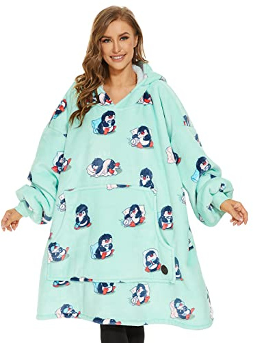 THREE POODLE Oversized Blanket Hoodie, Sherpa Fleece Wearable Blanket Sweatshirt for Adults Kids, Warm Soft Cozy Hooded Blanket Women Men Kids, One Size Fit All