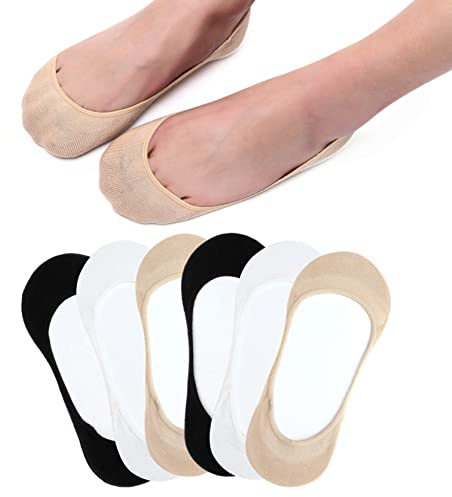 6 Paires de Chaussette Femme Invisible Homme Basse, Chaussettes Courtes Protège-Pied en Silicone pour Femmes et Hommes Socquettes Respirantes de Ballerine Antidérapantes Noir Blanc Chair 43-46