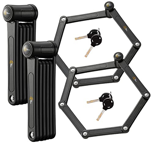 Via Velo Juego de 2 cerraduras plegables para bicicleta, con el mismo sistema de llaves y 4 llaves iguales, acero duro resistente, scooter eléctrico, moto de cross para adultos con funda de montaje