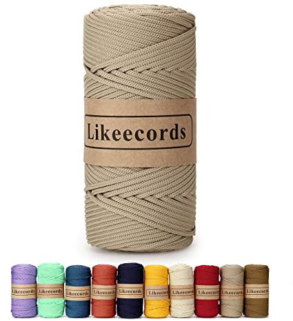 Likeecords Poliestere Corda 4mm x 130m,Cordino Per Borse Uncinetto,Polipropilene Macrame Corda intrecciata,Macramè Filo per Appendiabiti per Fiori, Home Decor （Khaki）
