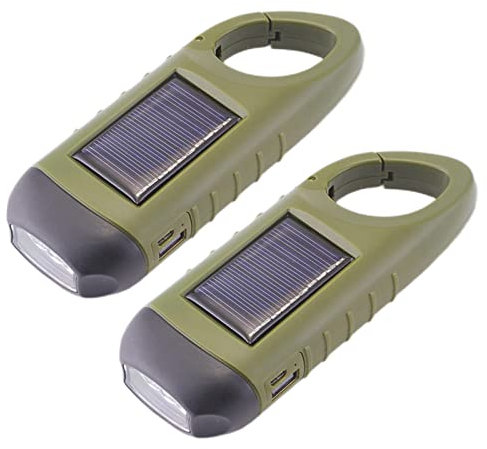 Demiawaking Solar LED Taschenlampe, USB aufladbar Kurbel Dynamo Lampe mit Kabel, Angeln Dynamo Taschenlampe, Taschenlampe Kurbel für Outdoor Camping Notfall (1)