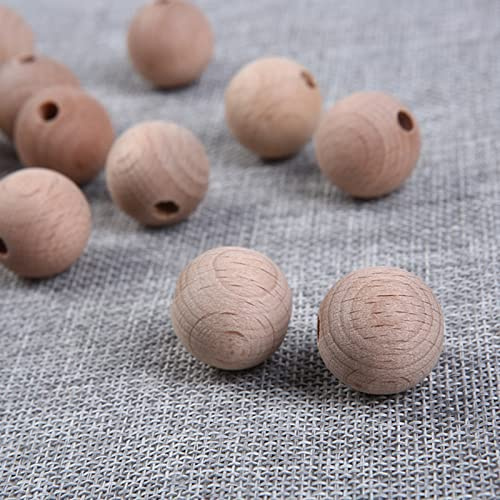 YIEUR 100 Stück Natur Holzperlen zum auffädeln 15mm Holzkugel Buchenholz