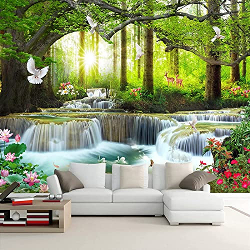 Paisaje Natural Bosque Cascada Papel Pintado 3D Mural Para Sala De Estar Dormitorio Decoración De Paredes Papel Pintado 3D Pegar Sala De Estar La Pared Para Dormitorio Mural Arte De Pared 400 x 280 c