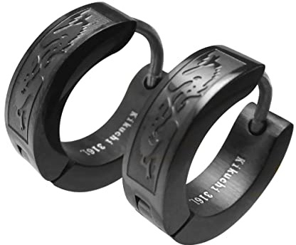 Männer Creolen Titan Stäbchen Edelstahl Ohrringe Herr Herren Schwarz Silber Matt Gold glänzend Drachen ERTS003