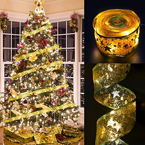 DERAYEE 4m/13ft Or Guirlandes Lumineuses à Ruban Brillant | LED Lumières de Ruban de Sapin de Noël pour Nouvel An Fête Mariage Déco de Sapin Noël Extérieur Intérieur