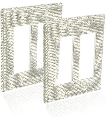 Hitefu 2PCS Glänzende Strass Wandplatte Lichtschalter Steckdose Abdeckungen, Kristallschale, Silber, Doppelt, Wandplattenabdeckung für Küche Badezimmer